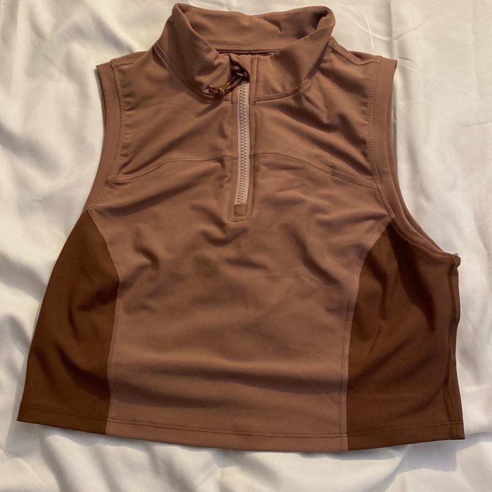 Old Navy Zip Up Tan Contrast Workout Top